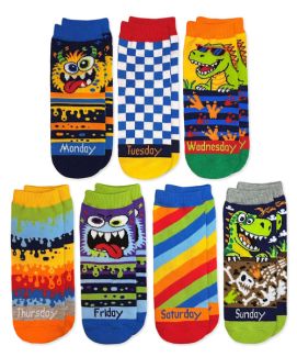 Jefferies Socks Boys Monster Dinosaur 7 Days of the Week Crew Socks 7 Pair Pack