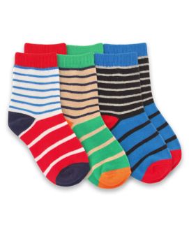 Jefferies Socks Boys Multi Stripe White/Khaki/Black Pattern Crew Socks 3 Pair Pack