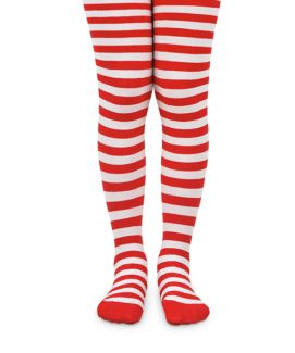 Jefferies Socks Girls Christmas and Halloween Red/White Stripe Tights 1 Pair