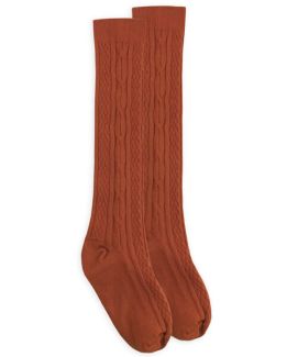 Jefferies Socks Girls Classic Cable Knee High Socks 1 Pair Rust Toddler