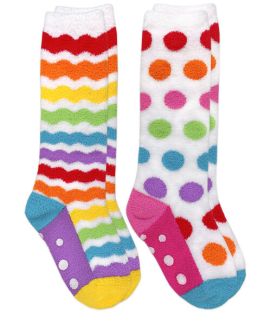 Jefferies Socks Girls Rainbow Fuzzy Non-Skid Slipper Knee High Socks 2 Pair Pack