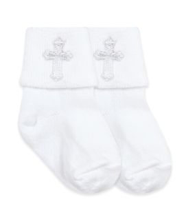 Jefferies Socks Baby Girls and Boys Seamless Smooth Toe Christening Lace Cross Turn Cuff Socks 1 Pair