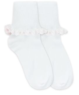 Jefferies Socks Girls Cluny and Satin Lace Turn Cuff Socks 1 Pair