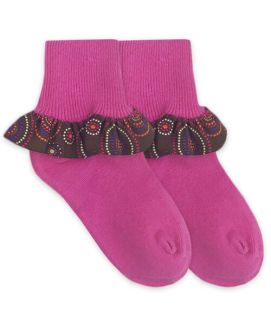 Jefferies Socks Girls Fun Pattern Ribbon Turn Cuff Socks 1 Pair