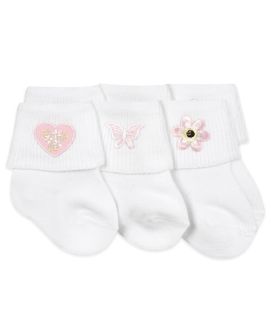 Jefferies Socks Baby Girl Applique Collection Turn Cuff Socks 3 Pair Pack