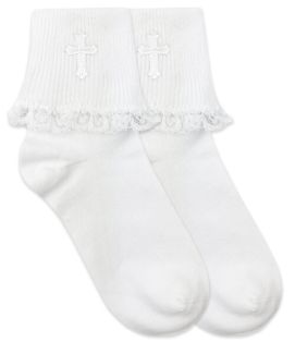 Jefferies Socks Girls Religious Occasions Cross and Lace Turn Cuff Socks 1 Pair