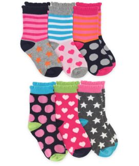 Jefferies Socks Girls Fashion Dots/Hearts/Stars/Stripes Crew Socks 6 Pair Pack