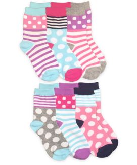 Jefferies Socks Girls Dots & Stripes Crew Socks 6 Pair Pack