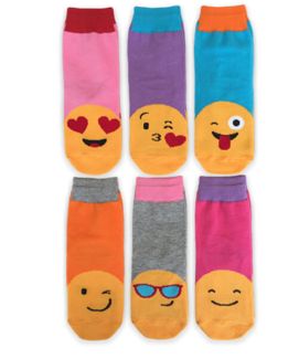 Jefferies Socks Girls Emoji Pattern Crew Socks 6 Pair Pack
