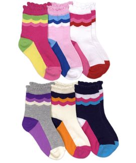 Jefferies Socks Girls Scalloped Stripe Crew Socks 6 Pair Pack