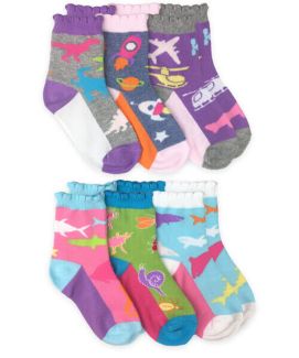 Jefferies Socks Girls Rock Fashion Pattern Crew Socks 6 Pair Pack