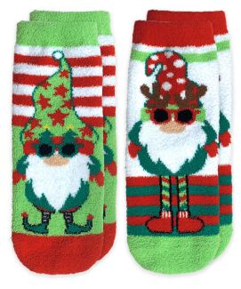 Jefferies Socks Girls Boys Holiday Gnome Fuzzy Non-Skid Slipper Socks 2 Pair Pack