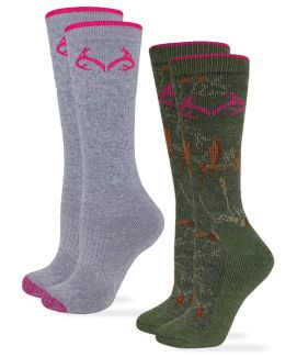Realtree Womens Merino Wool Full Cushion Boot Crew Socks 2 Pair Pack