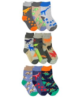 Jefferies Socks Dinosaur Animal Pattern Variety Crew Socks 9 Pair Pack 