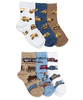 Jefferies Socks Boys Construction Transportation Pattern Crew Socks 6 Pair Pack