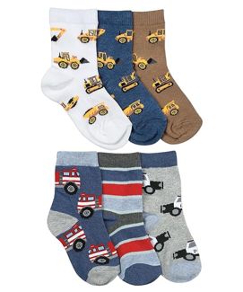 Jefferies Socks Boys Construction Rescue Vehicles Pattern Crew Socks 6 Pair Pack
