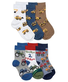 Jefferies Socks Boys Construction & Farm Pattern Crew Socks 6 Pair Pack