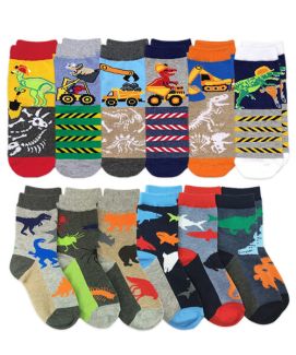 Jefferies Socks Boys Dinosaur Construction Water Animals Crew Socks 12 Pair Pack