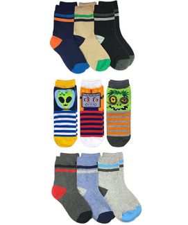 Jefferies Socks Boys Colorful Stripes Robot Alien Zombie Crew Socks 9 Pair Pack