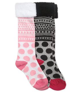 Jefferies Socks Girls Polka Dot Fuzzy Cuff Knee High Socks 2 Pair Pack