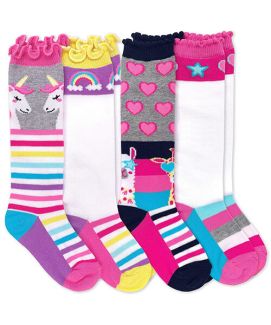 Jefferies Socks Girls Unicorn Rainbow Stripe Giraffe Llama Knee High Socks 4 Pair Pack