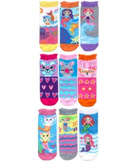 Jefferies Socks Girls Mermaid Animals Fashion Pattern Crew Socks 9 Pair Pack