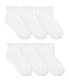 Jefferies Socks Girls Smooth Toe Ruffle Ripple Edge Sport Quarter Socks 6 Pair Pack
