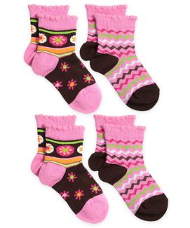Jefferies Socks Girls Daisy Chevron Pattern Crew Socks 4 Pair Pack