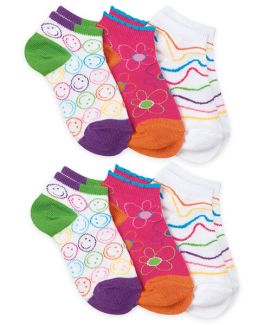 Jefferies Socks Girls Smiley Face Daisy Stripes Low Cut Socks 6 Pair Pack