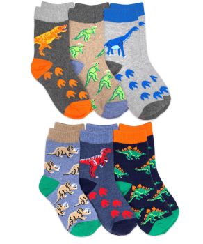 Jefferies Socks Boys Dinosaur Pattern Crew Socks 6 Pair Pack