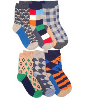 Jefferies Socks Boys Multi Pattern Dress Crew Socks 6 Pair Pack