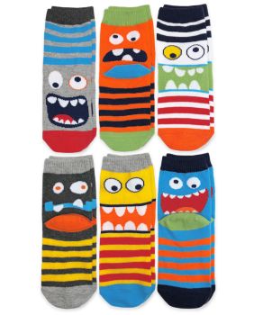 Jefferies Socks Boys Fun Colorful Multi Pattern Monster Crew Socks 6 Pair Pack