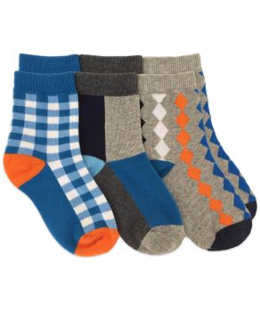 Jefferies Socks Boys Gingham, Color Block, Diamond Pattern Dress Crew Socks 3 Pair Pack