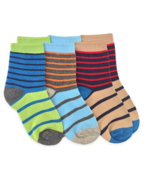 Jefferies Socks Boys Multi Stripe Blue/Grey/Navy Pattern Crew Socks 3 Pair Pack