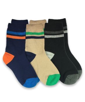Jefferies Socks Boys Multi Navy/Khaki/Black Stripe Crew Socks 3 Pair Pack