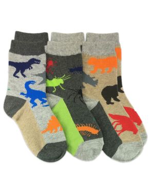 Jefferies Socks Boys Land Animals Dinosaurs, Insects, Bears, Lions Pattern Crew Socks 3 Pair Pack