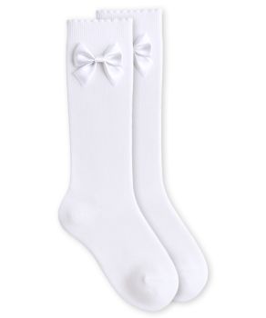 Jefferies Socks Girls Satin Bow Scalloped Top Cotton Knee High Socks 1 Pair  