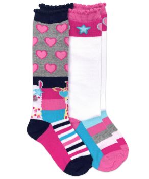 Jefferies Socks Girls Giraffe Llama Hearts Stars Stripes Knee High Socks 2 Pair Pack