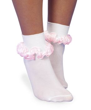 Jefferies Socks Girls Fancy Sheer Pink Ribbon Tutu Socks on White Turn Cuff 1 Pair