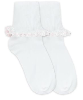 Jefferies Socks Girls Cluny and Satin Lace Turn Cuff Socks 1 Pair