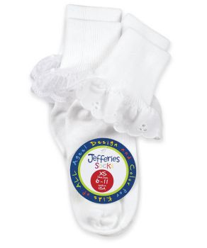 Jefferies Socks Girls Sisters Eyelet Lace Cotton Turn Cuff Socks 2 Pair Pack