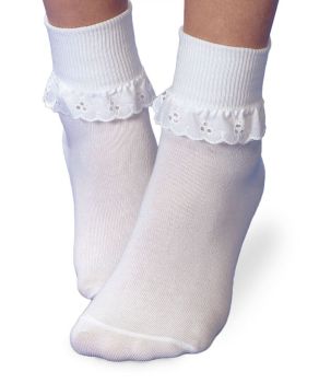 Jefferies Socks Girls Eyelet Lace Cotton Turn Cuff Socks 1 Pair