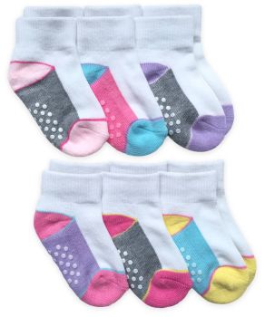 Jefferies Socks Baby Girls Color Block Half Cushion Sport Quarter Socks 6 Pair Pack with Non Skid Grippers