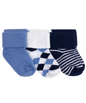 Jefferies Socks Argyle Solid Stripe Pattern Turn Cuff Socks 3 Pair Pack