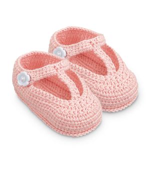Jefferies Socks Baby Girls T-Strap Mary Jane Crochet Bootie Crib Shoes with Flower Button 1 Pair