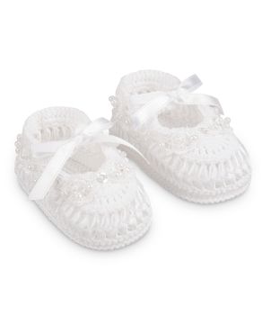 Jefferies Socks Baby Girls Fancy Pearl Ribbon Crochet Bootie Crib Shoes 1 Pair