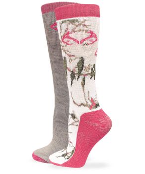 Realtree Womens Snow Camo Merino Wool Blend Boot Crew Socks 2 Pair Pack