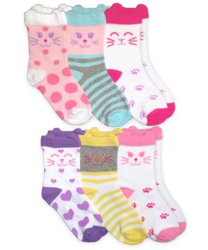 Jefferies Socks Girls Kitty Cat Fashion Pattern Crew Socks 6 Pair
