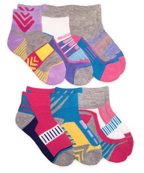 Jefferies Socks Girls Performance Sport Athletic Half Cushion Mesh Upper and Arch Support Quarter Socks 6 Pair Pack