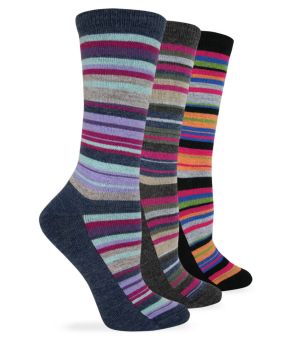 Wise Blend Womens Merino Wool Stripe Pattern Crew Socks 3 Pair Pack